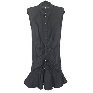 Veronica Beard Dress Womens 6 Black Shirt Ruched Button Front Ruffle Coquette